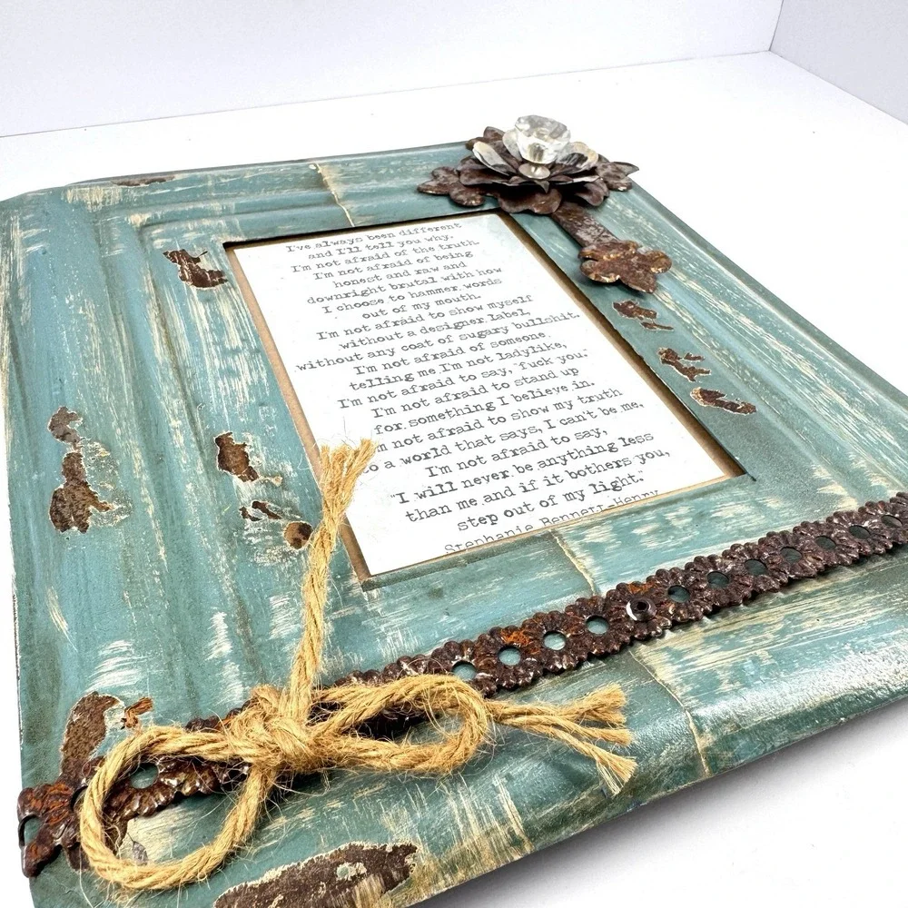 Kathleen Wedemeyer Handmade 4x6 Picture Frame‎ Distressed Teal Cross Farm